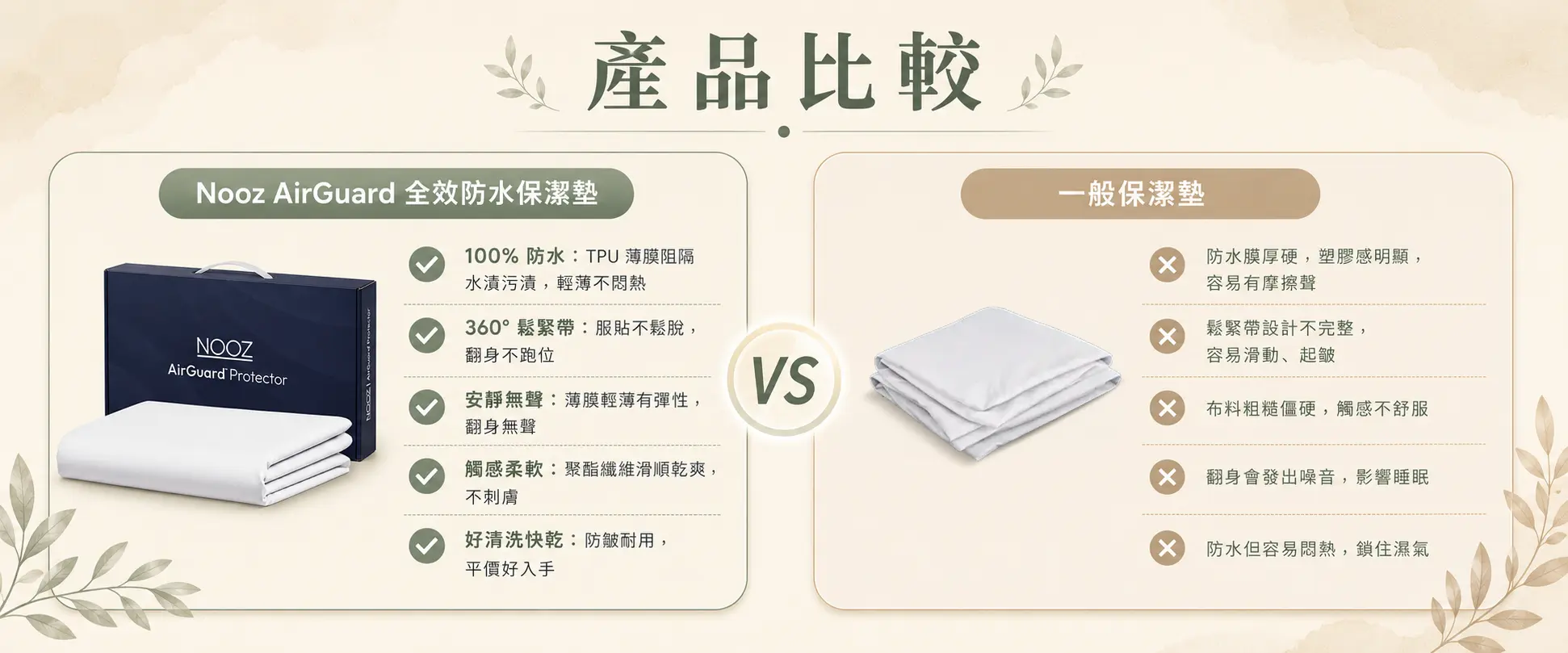 Nooz AirGuard vs 一般保潔墊比較